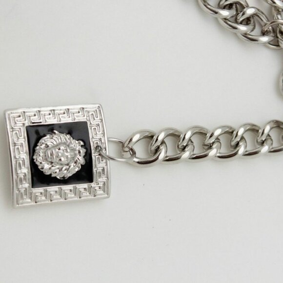 Women High Waist Hip Silver Metal Chain Links Wave Belt Lion Charm Size XS S M - Picture 4 of 17